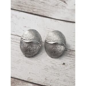 Vintage Clip On Earrings - Silver Tone Oval Statement